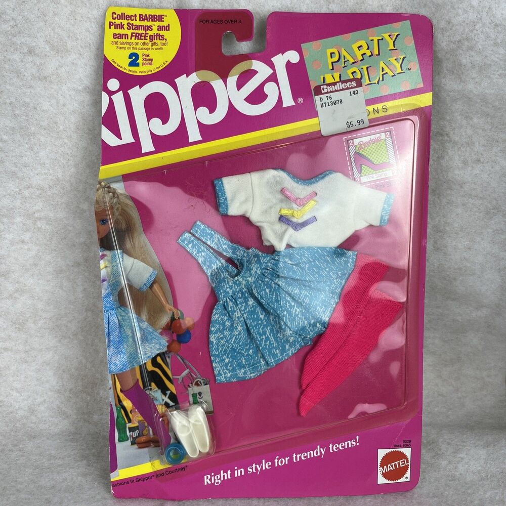 NIP VTG 1990 Barbie Skipper Party 'N Play Fashions 9028 Mattel Outfit w/shoes